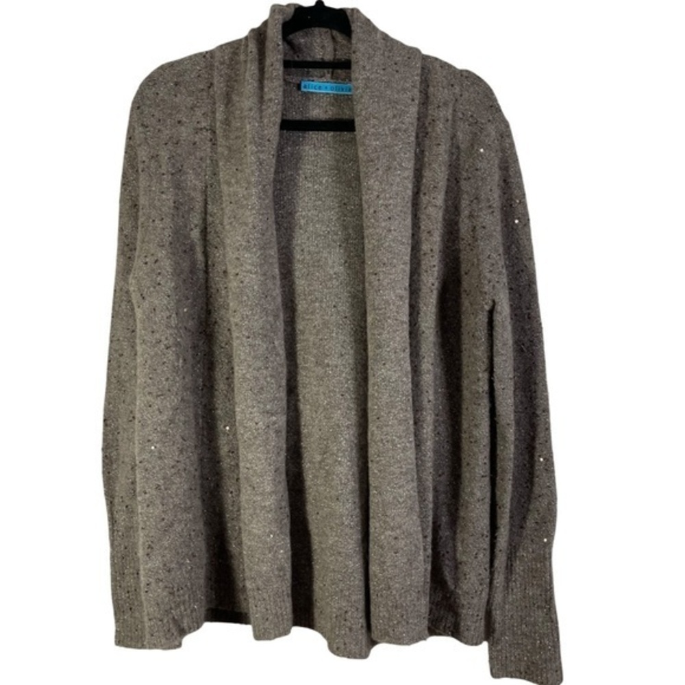 Alice + Olivia Sequin Open Cardigan Sweater Size S Color Light Brown/Gray